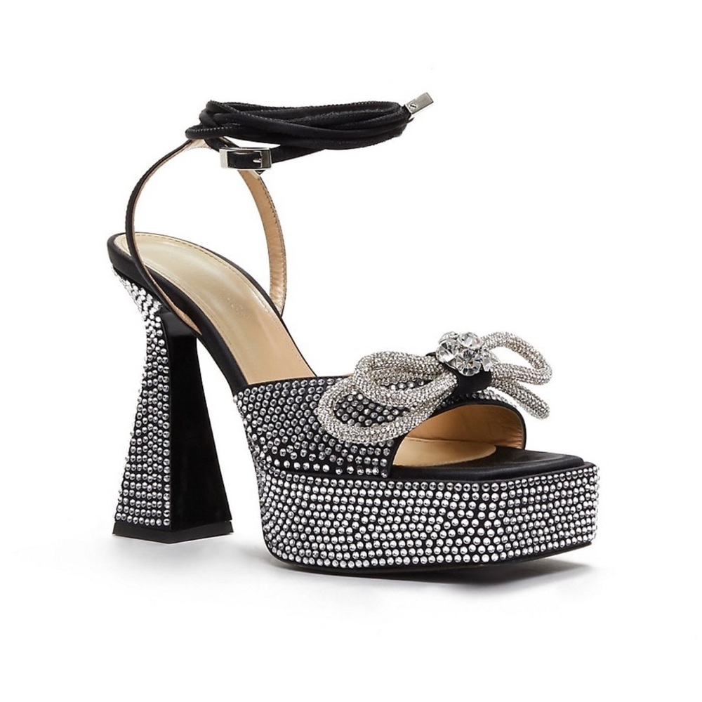 Mach&mach Double Bow Sparkly 140 Silk Ankle-Strap Sandals